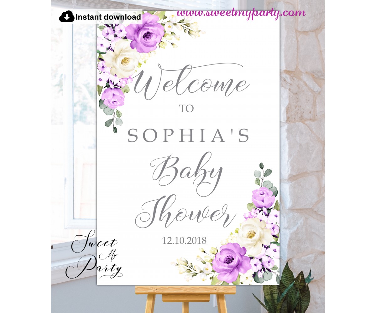 purple-baby-shower-welcome-sign-floral-baby-shower-welcome-sign-girl